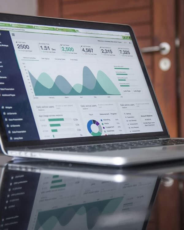 A business dashboard open on a laptop.